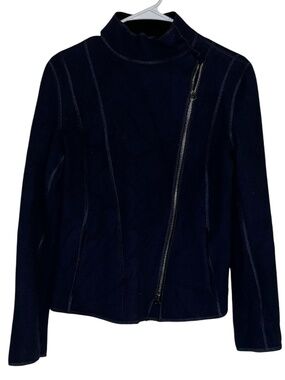 Giorgio Armani Midnight Navy Asymmetrical Snap Buttons Zip Front Moto Jacket XS
